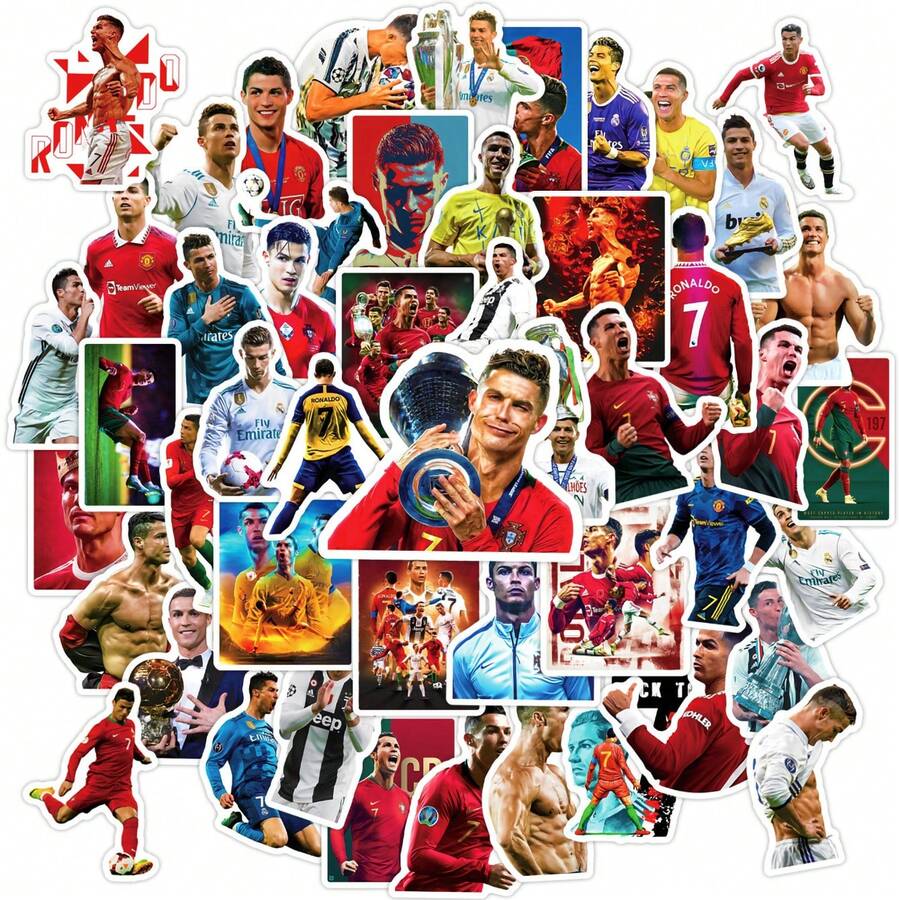 FIFA 50 C羅足球貼紙，#7 球衣、獎盃、比賽動作與慶祝設計，適合剪貼簿、日記本與足球迷 - 多色3 - 查看 1