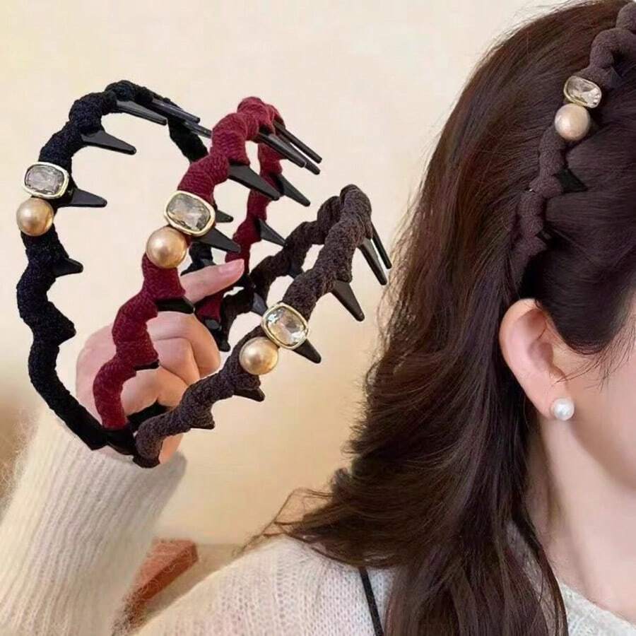 Pearl High-Top Headband With Teeth Non-Slip Hair Accessory For Women, Premium Daily Wear Headband For Autumn/Winter - Multicolor - View 1