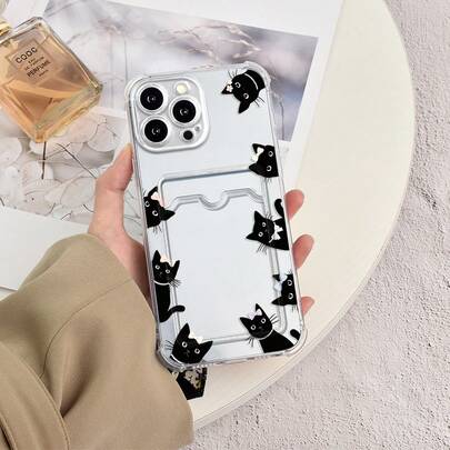 1 buah Casing Ponsel Transparan Tahan Benturan dengan Motif Kartun Kucing Hitam Lucu, Pita Warna Macaron, Kalung Mutiara, dan Bunga. Cocok untuk iPhone 11/12/13/14/15/16/16pro/16plus/16promax/17Air dan Model Lainnya. Unisex, Dapat Diberikan Sebagai Hadiah untuk Teman atau Digunakan Secara Pribadi.