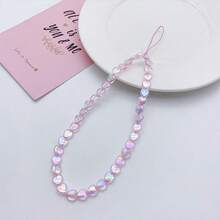 1 Peça Cordão de Telefone com Contas de Coração de Princesa Sereia, Pingente Charm de Capa de Telefone, Corrente Decorativa DIY com Contas para Pulso, Pingente de Corrente para Câmera CCD, Chaveiro Charm Fashion INS - Rosa chiclete - Visão 4