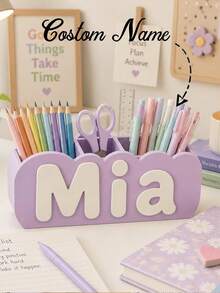 Organizador de Escritorio Personalizado con Nombre, Soporte para Bolígrafos Impreso en 3D, Decoración de Habitación, Regalo de Navidad, Configuración de Escritorio Modular - Multicolor - Ver 3