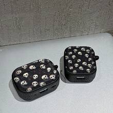 1pc Black Background Full Print Skull Pattern Earphone Case, Vintage Halloween Personalized Skull Design Full Coverage Soft Shell, Compatible With AiPods1/2, Compatible With Airpods3, Compatible With Airpods4, Compatible With Airpodspro, Shockproof Bluetooth Earphone Protective Cover - Black - View 3