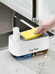 2-In-1 Soap Dispenser And Sponge Holder, Kitchen Dish Soap Pump Bottle, Easy To Clean, Multi-Functional Cleaning Supplies Storage Rack, Suitable For Kitchen And Bathroom, Ideal Bathroom Accessory, Bathroom Storage, Bathroom Decor - Multicolor - View 4