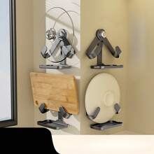 Simple Modern Wall Mounted Pot Lid Holder Space Saving Pan Cover Storage Rack Metal Pot Lid Stand With Drain Tray Adhesive Kitchen Pot Lid Organizer Cabinet Door Hanging Rack Cooking Utensil Holder Home Kitchen Storage Accessories - 1 - View 3