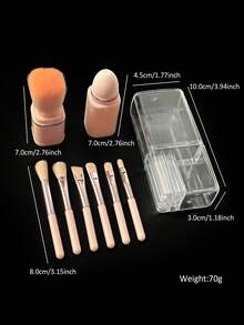 8PCS Makeup Brush Set, Portable Cosmetic Brush Kit With Face Eye Concealer And Eyeshadow Brushes, Complete Beginner Makeup Tool, For Travel Set, Daily Makeup, And On-The-Go Touch-Up - Pink - View 8