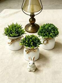 1/3Pcs Artificial Mini Potted Plants, Faux Small Greenery Bonsai, Fake Grass Shrub With White Plastic Pot, Realistic Desk Topiary Tiny Potted, Faux Green Bushes,Artificial Potted Plant For Shelf Window Sill Table Farmhouse Decor - Multicolor - View 5