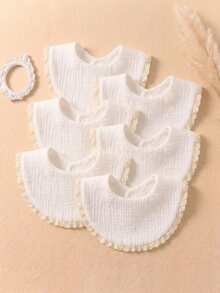 6pcs White Pure Cotton Gauze Cute Baby Bibs, Soft Skin-Friendly Baby Drool Bib Set, Suitable For Daily Use - Multicolor - View 8