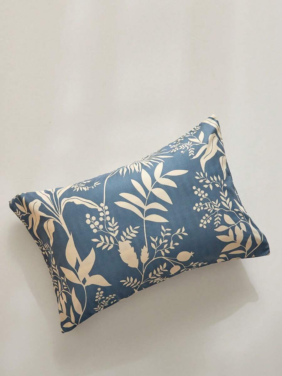 1 buah Sarung Bantal Motif Daun Botanikal, Sarung Bantal Lempar Gaya Pastoral dari Poliester, Sarung Bantal Panjang untuk Dekorasi Rumah, Dapat Dicuci dengan Mesin, Tanpa Isi - Biru - View 1