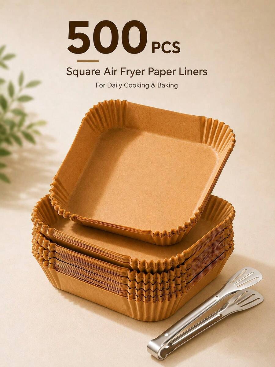 500pcs 8-Inch Square Air Fryer Paper Liners With 1 Stainless Steel Clip, Disposable Non-Stick Oil-Resistant Baking Paper Liners, Suitable For 3-5 Quart Air Fryers, Baking, Roasting, Heating And Easy Cleaning