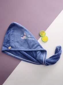 1 chiếc khăn lau tóc thêu hình sao trăng dễ thương, khăn quấn tóc turban microfiber thấm hút nhanh, mũ tắm cài nút mềm mại dùng khi tắm và gội đầu - Nhiều màu - Xem 11