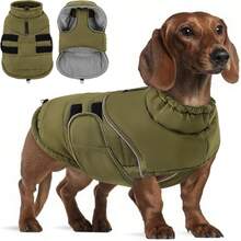 Dog Warm Winter Jacket, Windproof Pet Jacket (With Leash Hole) | Winter Jacket, Thick & Warm, Waterproof Dog Coat With Reflective Strip, Suitable For Cold Weather - Green - View 12
