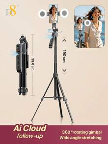 Tripod Gimbal Pelacak Otomatis Cerdas D8 1.8M, Stabilizer Joystick Pelacak Wajah AI, Anti-Guncangan, Rotasi Horizontal & Vertikal 360°, Tongkat Selfie yang Dapat Diperpanjang dari Paduan Aluminium, Dudukan Ponsel Stabil 4 Kaki, Cocok untuk Selfie, Video Vlog, dan Siaran Langsung - View 9