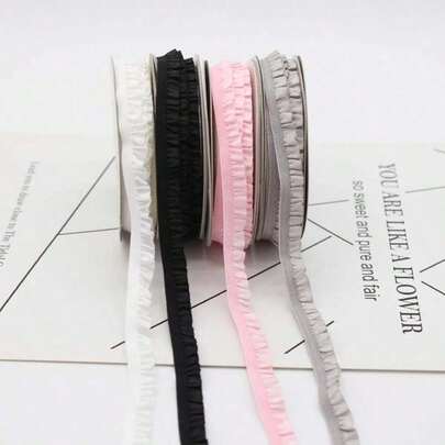 1pc 5 Yards Multi-Color Pleated Elastic Lace Embroidered Ribbon 1cm Wide DIY Headwear Clothing Home Decor Accessories Fashion Design Decorative Trim