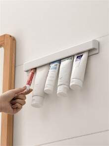 1/2/3pcs Wall-Mounted Toothpaste/Facial Cleanser Holder, Plastic Wall Storage Clip, White Easy-To-Install Bathroom Wall Clip, Toothpaste/Facial Cleanser Holder, Hand Cream Storage Rack - White - View 5
