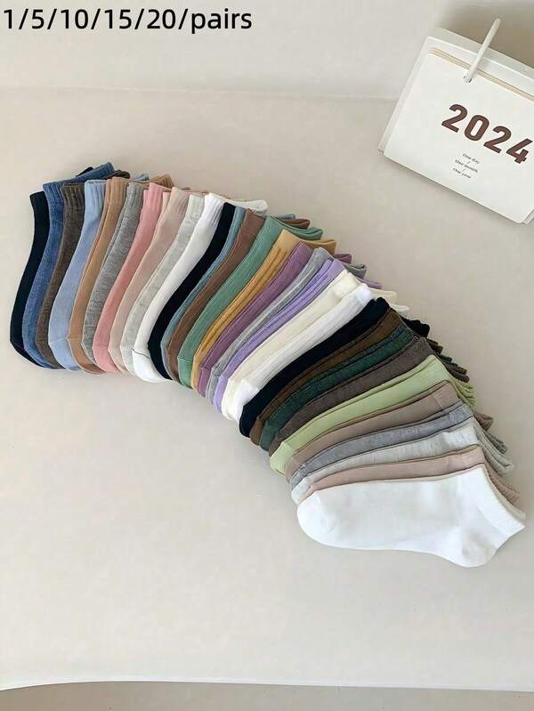 20/10/1 Pair Women's Boat Socks: Lace Bow Invisible Socks, Striped Short Socks, Soft And Comfortable, Casual Versatile Sports Socks, Suitable For Students' Daily Wear, Multi-Color Random Mix