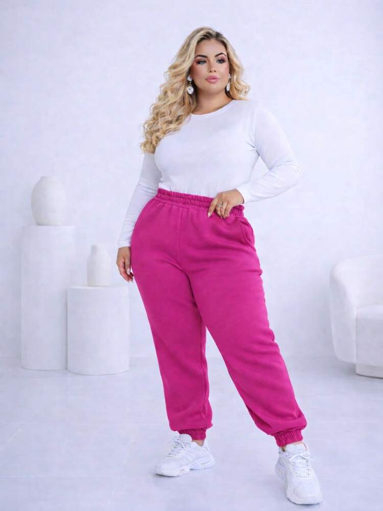 Plus Size Pants - Hot Pink - View 2