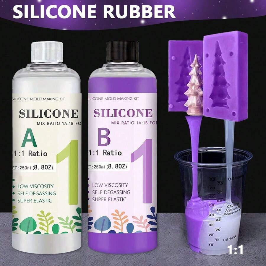 Silikon Cair Ungu 17,6oz, Kit Pembuatan Cetakan RTV 2 Bagian, Silikon Tuang untuk Cetakan Resin, Perhiasan, Lilin, dan Sabun DIY