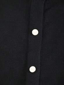 Tween Girl Knitted Round Neck Cute Puff Sleeve + Button Bow Design, Elegant Suitable For Outings Or Parties - Black - View 4