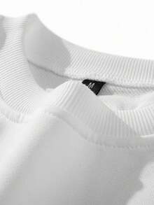 Sudadera de hombre de hombros caídos de un solo color, para otoño, parte superior de manga larga - Blanco - Ver 8