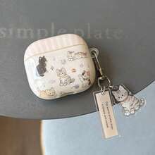 Cute Cat Illustration + Card Set Earphone Case Compatible With AirPods 5/ 4/ 2/ 3 New Protective Cover With Pendant Pro 3/Pro 2 Korean Style Earphone Case For Women - Pinkish White - View 9