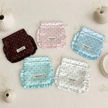 Ruffle Edge Drawstring Storage Bag, Polka Dot Earphone Jewelry Cosmetic Organizer Pouch, Drawstring Gift Bag, Handbag - Multicolor - View 7