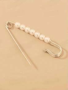 1pc Alloy Pearl Brooch, Suitable For Matching With Dresses - Silver - View 2