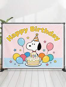 Splendor Tecknad Peanuts-festfotobakgrund, tyg med ljusa livfulla tryck, framträdande Happy Birthday-text, stjärndekorationer och detaljer, praktisk bakgrundsduk för inomhusfödelsedagsfest och porträttfotografering - Multifärgad - Visa 11
