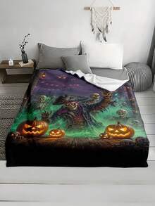 1pc Halloween Style Soft & Comfortable Blanket, Multi-Purpose Throw For Sofa, Bed And More, Outdoor Camping Leisure Blanket, Suitable For Home, Picnic, Travel, All Seasons Comfort, 280gsm Polyester, Machine Washable - Multicolor - View 6