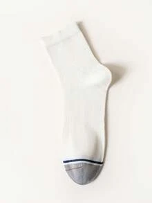 5 Pairs Cotton Men Contrast Striped Toe Crew Socks, Soft Mesh Vent Breathable Moisture‑Wicking Mid‑Calf Socks, Ribbed Knit Casual Daily Sports Socks - Multicolor - View 2