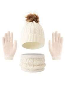 3pcs/Set Autumn/Winter Knitted Children's Hat Set - Multicolor - View 17