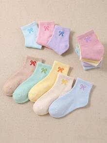 20 Pairs Girls Cute Bow Ribbed Mid-Calf Socks, Breathable Comfortable Soft, All Season Wear, Casual School Daily Wear, Suitable For Toddlers Children Teenagers 1-16 Years Old, Random Assortment - Multicolor - View 7