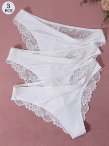 3件組女款性感蕾絲與絲綢內褲內衣 - 白色 - 查看 2