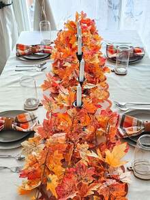 2 Packs 100cm/39.37in Maple Leaf Garland, Autumn Leaf Garland, Realistic Autumn Leaf Garland, Realistic Autumn Leaf Hanging Vine, For Indoor And Outdoor Home Wedding Ceremony Decoration, Bedroom, Living Room, Bathroom Wall Hanging Decor - Multicolor - View 3