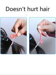 Set 4 Alat Penata Rambut Topsy Tail, Alat Kepang dan Penggulung dengan Sisir Ekor Tikus dan Aksesori Rambut Ekor Kuda - Baby Pink - View 2