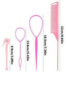 Set 4 Alat Penata Rambut Topsy Tail, Alat Kepang dan Penggulung dengan Sisir Ekor Tikus dan Aksesori Rambut Ekor Kuda - Baby Pink - View 7