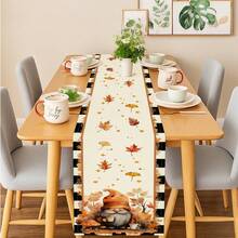 1 Pc Fall Gnome Autumn Leaves Table Runner Thanksgiving Table Runner Washable Suitable For Outdoor Indoor Party Kitchen Home Dining Table Center Can Be Used For Living Room Rectangular Dining Table Restaurant Decoration - Black and White - View 7