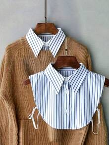 1 buah Kemeja Unisex Minimalis Bergaris dengan Kerah Palsu, Lapisan Dalam Sweater Kasual Formal Dekoratif Serbaguna dengan Kerah Palsu - MultiWarna - View 8
