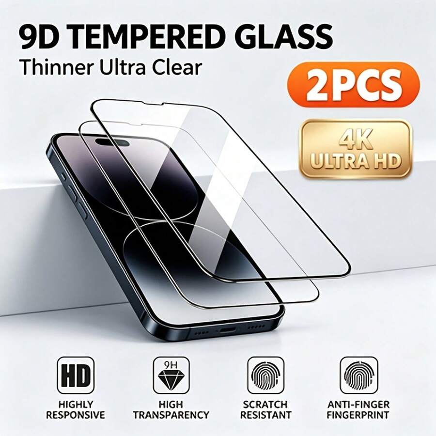 [24h Shipping From DE/FR/ES](Silk-Screen HD) 2-Piece Set, Suitable For IPhone 11 12 13 14 15 16 17pro Max 17Air 17e 16 Plus And Other Series Models, 9H Hardness Glass, Anti-Drop And Anti-Bump, High-Definition And Highly Transparent Display, Easy To Clean With Daily Wiping, Mobile Phone Accessories - 3PCS - View 1