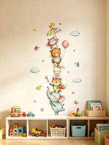1pc Self-Adhesive Cloud Wall Sticker, Featuring Various Animal And Hot Air Balloon Patterns, Suitable For Baby Room Decoration - Multicolor - View 5