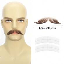 Hand‑Tied Human Hair Fake Mustache, Transparent Lace Base, Realistic Breathable Facial Hair For Cosplay Theater Party Halloween & Other Festivals - Multicolor - View 13