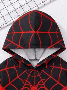 Boys Halloween Spider Print Sweatshirt, Kids Party Long Sleeve Pullover Sweatshirt - Black - View 3