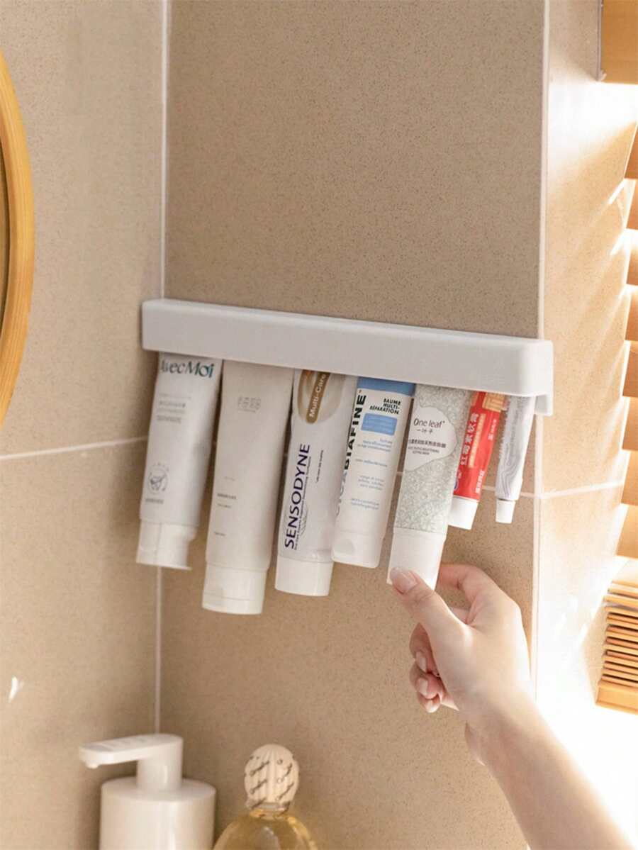 1/2/3pcs Wall-Mounted Toothpaste/Facial Cleanser Holder, Plastic Wall Storage Clip, White Easy-To-Install Bathroom Wall Clip, Toothpaste/Facial Cleanser Holder, Hand Cream Storage Rack