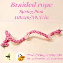 1pc Parrot Climbing Rope, Bohemian Style Woven Rope With Decorative Pom Poms And Leaf Ornaments, Built-In Steel Wire Flexible, Suitable For Parrots, Small Parrots And Other Parrots Interactive Chewing Toy, Applicable For Bird Cage Decoration And Pet Daily Play - A+B - View 5