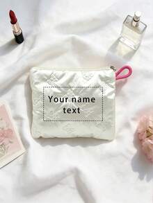Personalized Custom Name Quilted Makeup Bag, Heart And Bow Embossed Cosmetic Pouch, Zipper Travel Storage Bag, Sanitary Napkin Bag, Custom Gift For Women - Multicolor - View 13