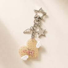 1pc/3pcs Women's Japanese Style Heart & Wing Pendant, Alloy Hollow Star & Wing Accessory, Star Keychain, Niche Girly Bag Charm - Multicolor - View 5