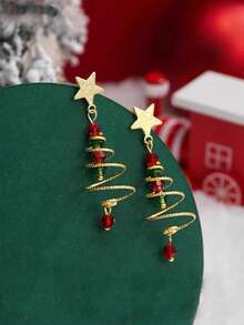 1 Pair New Dual-Color Christmas Tree & Star Earrings, Exquisite Women's Gift - Multicolor - View 3