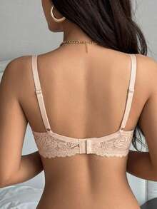 DAZY Women's Lace Patchwork Jacquard Wave Pattern Underwire Supportive Push-Up Bra - Apricot - View 7