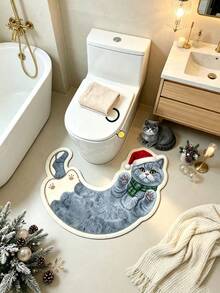 1 buah Keset Motif Kucing Abu-abu Topi Natal, Keset Kamar Mandi, Karpet Kamar Mandi, Keset Pintu, Karpet Kecil, Karpet, Keset Lantai, Dekorasi Rumah, Karpet Area, Keset Luar Ruangan, Dekorasi Rumah, Karpet Area, Karpet Kamar Tidur, Karpet yang Dapat Dicuci - MultiWarna - View 2