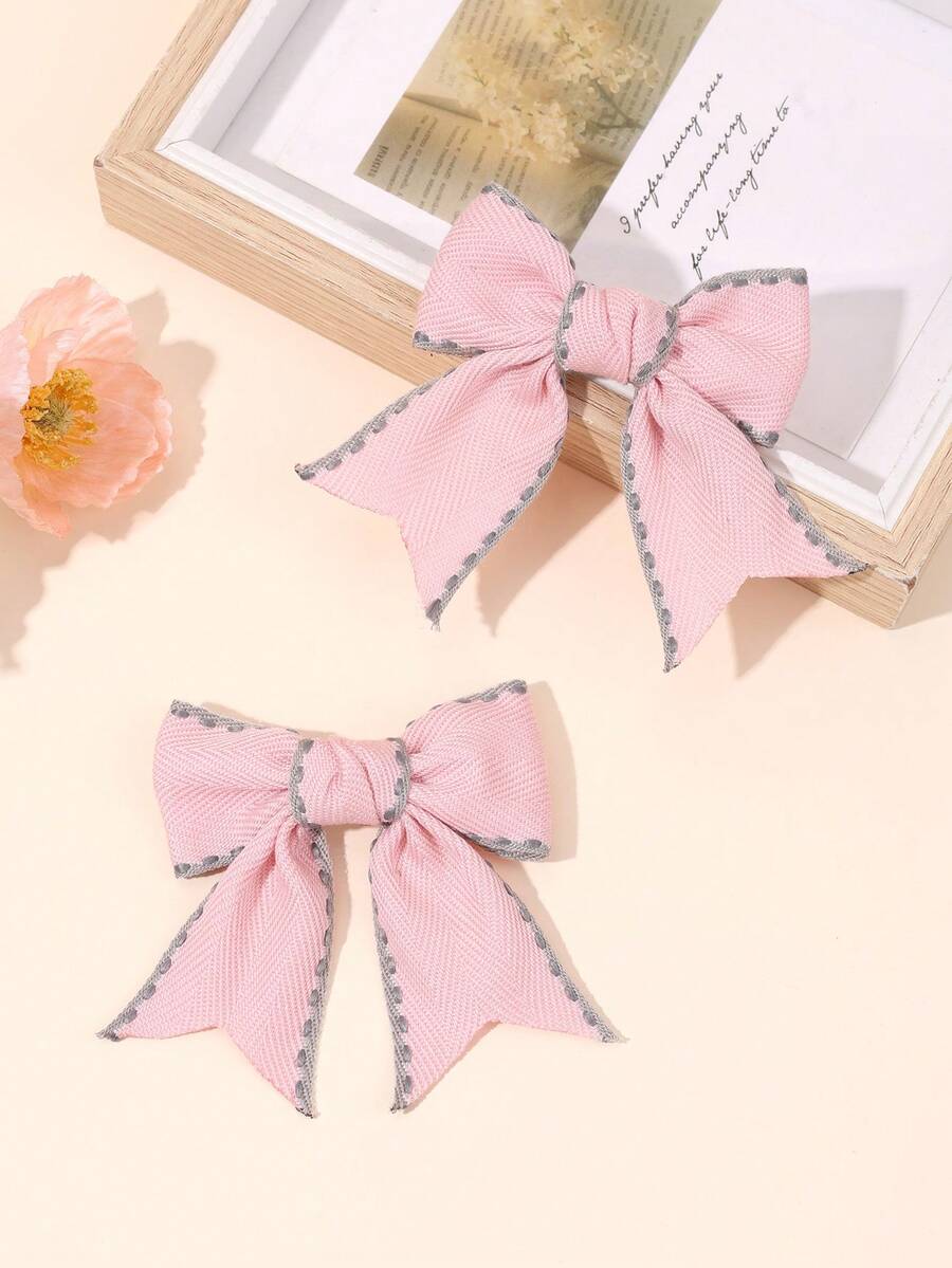 2 Peças Presilhas de Cabelo com Laço Rosa para Meninas, Acessórios de Cabelo de Cor Sólida em Tecido para Meninas, Acessórios de Cabelo da Moda de Outono para Meninas, Presentes para Festa - Rosa chiclete - Visão 1