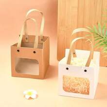 Elegant Kraft Paper Bags With Nylon Handles And Transparent Window, 10 Pieces, 2 Styles, Square Gift And Shopping Bags For Retail, Party, Wedding, Craft Packaging - Multicolor - View 1